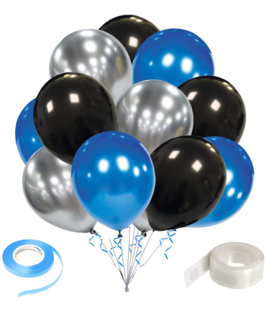     			Zyozi  Metallic Blue ,Black and Silver Balloons,10nch Blue, Black and Silver Birthday Decoration Metallic Balloons with Ribbon and Glue Dot for Baby Shower Wedding Decorations(Pack of 32)