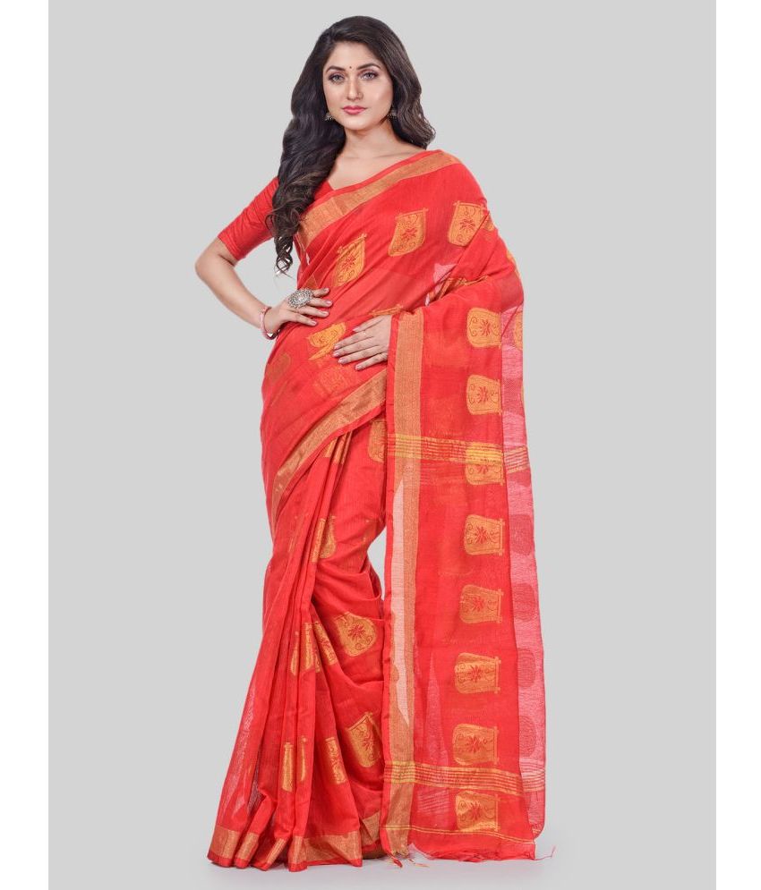     			Desh Bidesh - Red Cotton Blend Saree With Blouse Piece ( Pack of 1 )