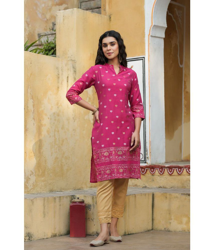     			Juniper - Pink Viscose Women's Straight Kurti ( Pack of 1 )