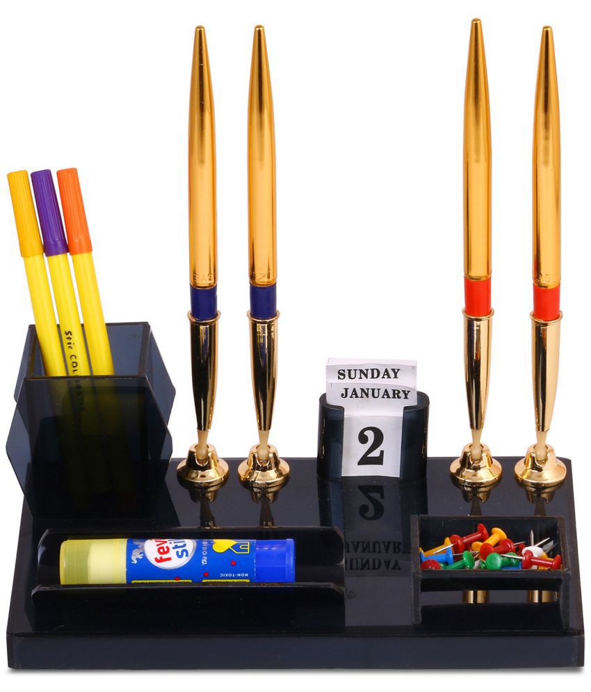     			Rasper Pen Stand Desk Organiser Pen Pencil Holder With 4 Pen Holder Office Table Top Pen Stand (8.5x5 Inches)