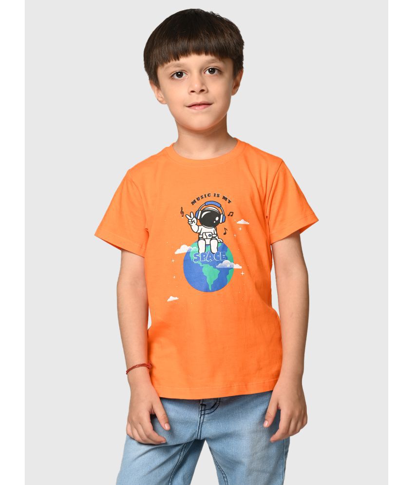 UrbanMark Junior Boys 100% Cotton Chest Printed Half Sleeves T Shirt - Orange