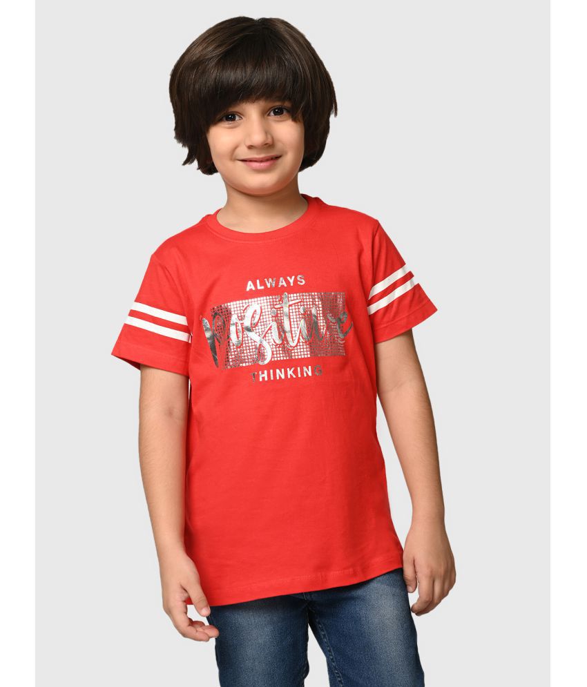 UrbanMark Junior Boys 100% Cotton Foil Printed Half Sleeves T Shirt - Red