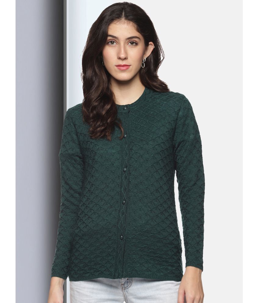     			Clapton Acro Wool Green Buttoned Cardigans -