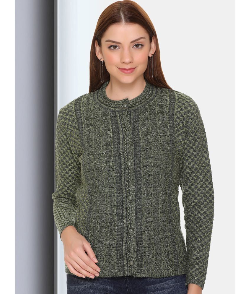     			Clapton Acro Wool Green Buttoned Cardigans -