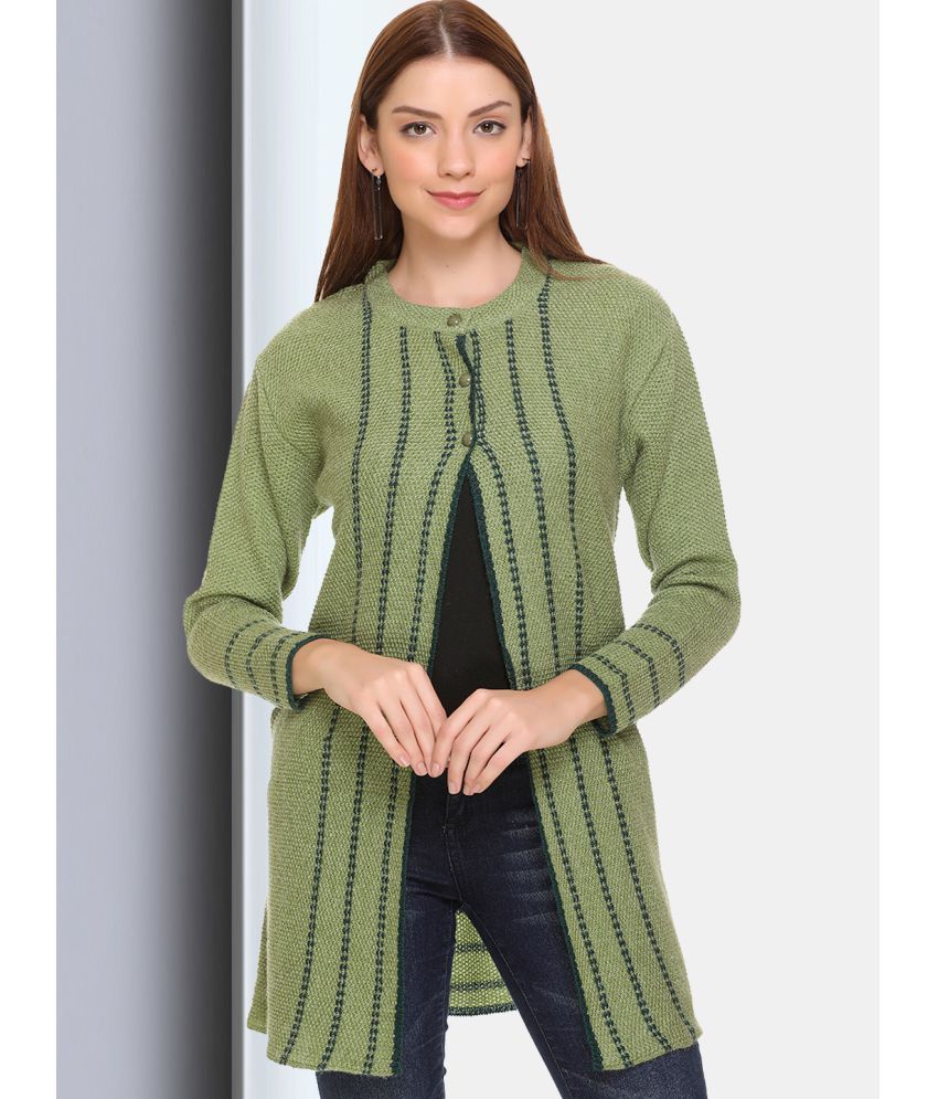     			Clapton Acro Wool Green Buttoned Cardigans -