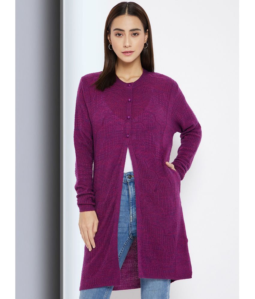     			Clapton Acro Wool Purple Buttoned Cardigans -