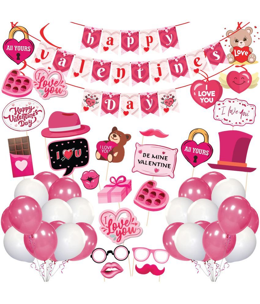     			Zyozi   Happy Valentine’s Day Decoration Combo, Valentine’s Day Banner,Photo Booth, Swirls and Balloon for Valentine’s Day Party Decorations, Wedding Anniversary Party Decorations, Photo Prop (Set of 50)