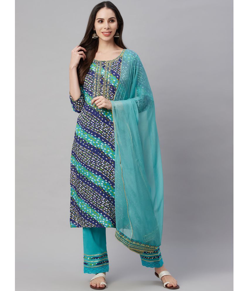     			AMIRA'S INDIAN ETHNICWEAR - Blue Straight Rayon Women's Stitched Salwar Suit ( Pack of 1 )