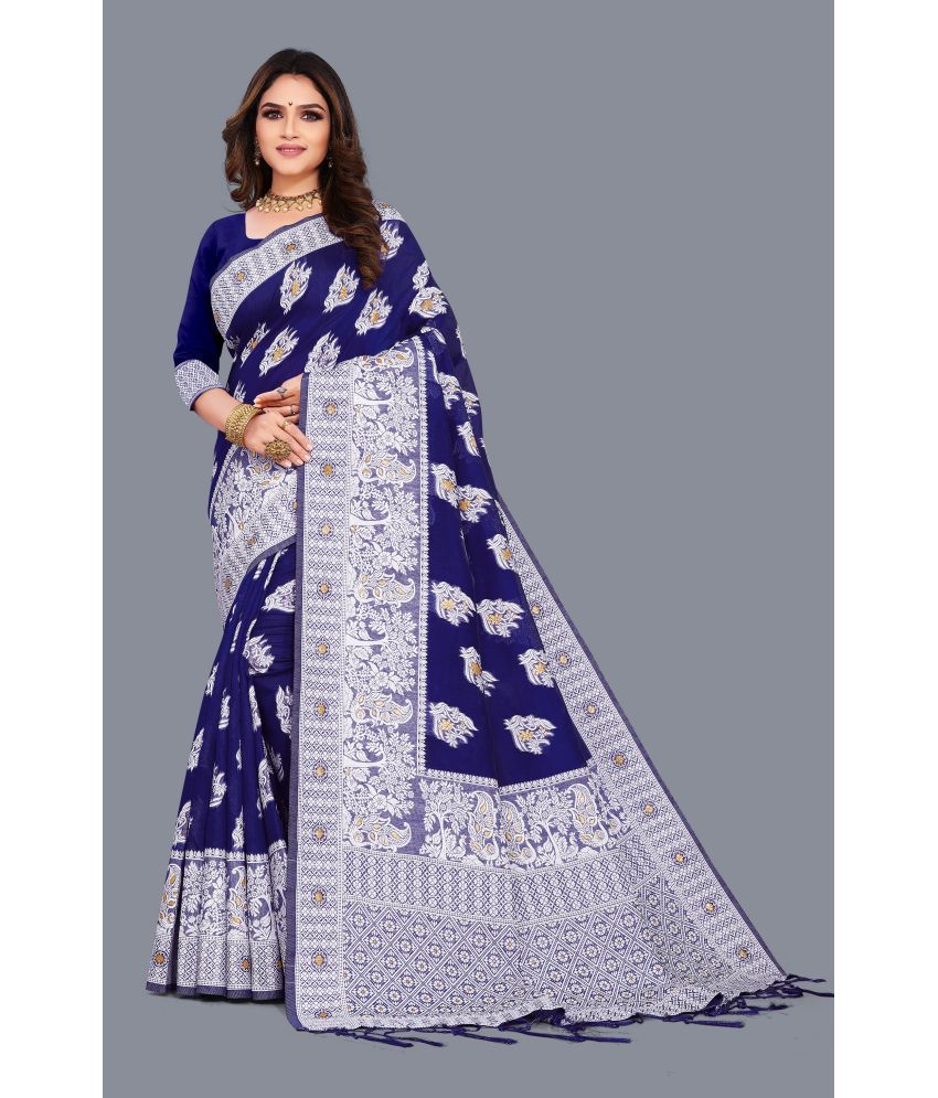     			Kyarn - Blue Cotton Silk Saree With Blouse Piece ( Pack of 1 )