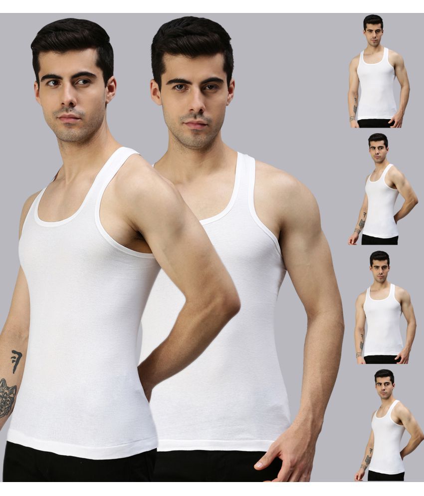 Lux Cozi - White Cotton Blend Men's Vest ( Pack of 6 )