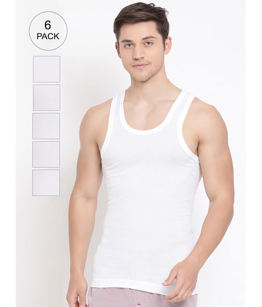 Lux Cozi - White Cotton Blend Men's Vest ( Pack of 6 )