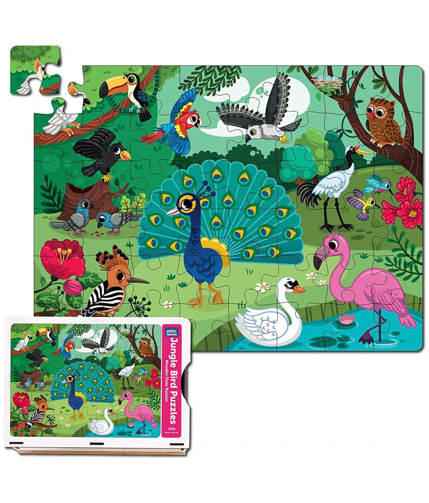     			Mini Leaves Jungle Bird Puzzles | Premium Wooden Tray Puzzles | Jungle Theme Jigsaw Floor Puzzle Game | Learning, Educational Puzzle Set | Animal Picture Identify 48 Pieces (380 x 280 MM)