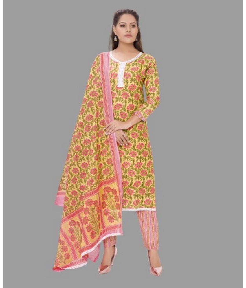     			SIMMU - Unstitched Yellow Cotton Dress Material ( Pack of 1 )