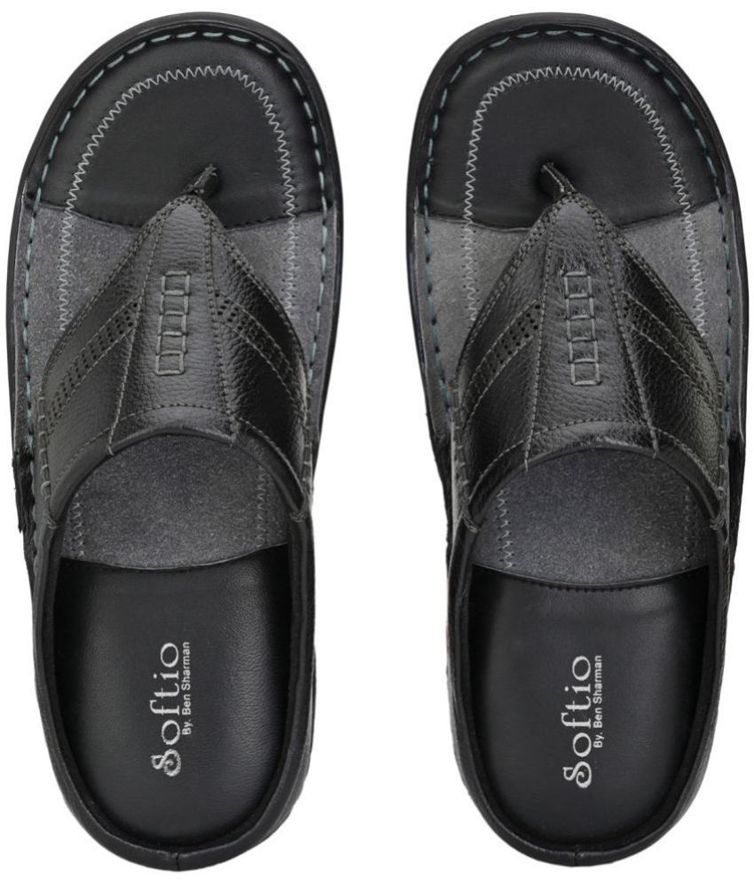     			softio - Black Men's Leather Slipper