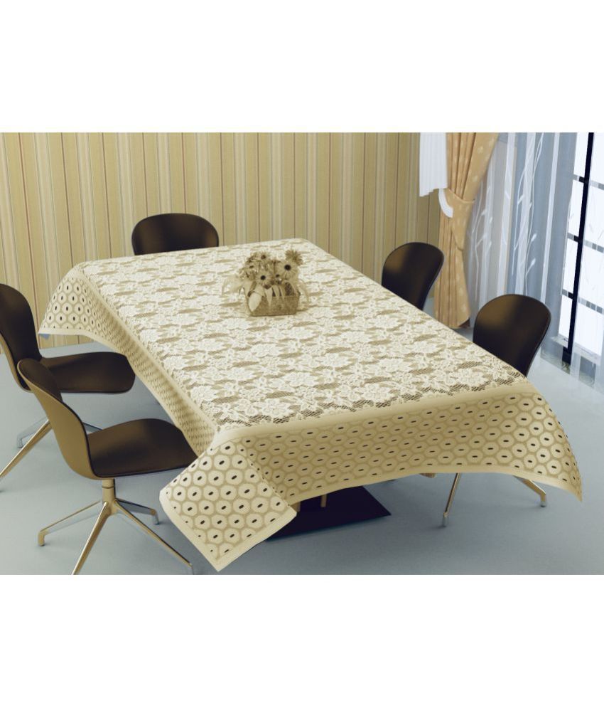     			Bigger Fish - Cream Cotton Table Cover ( Pack of 1 )