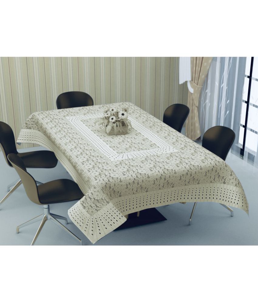     			Bigger Fish - Cream Cotton Table Cover ( Pack of 1 )