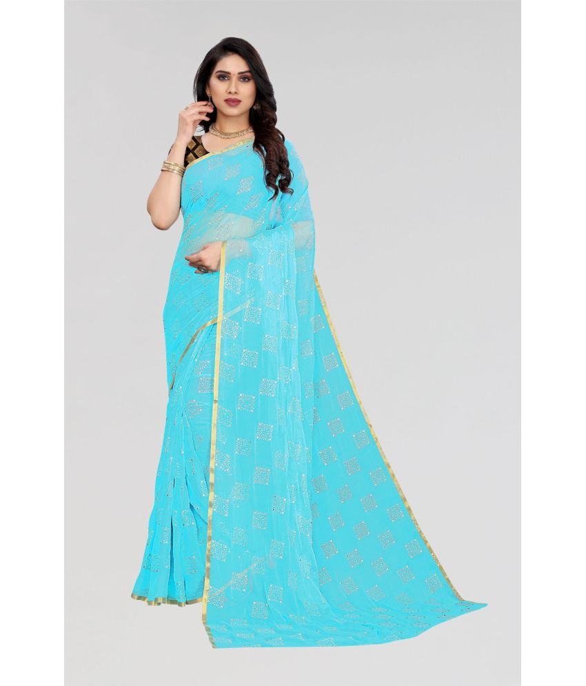     			FABMORA - SkyBlue Chiffon Saree With Blouse Piece ( Pack of 1 )