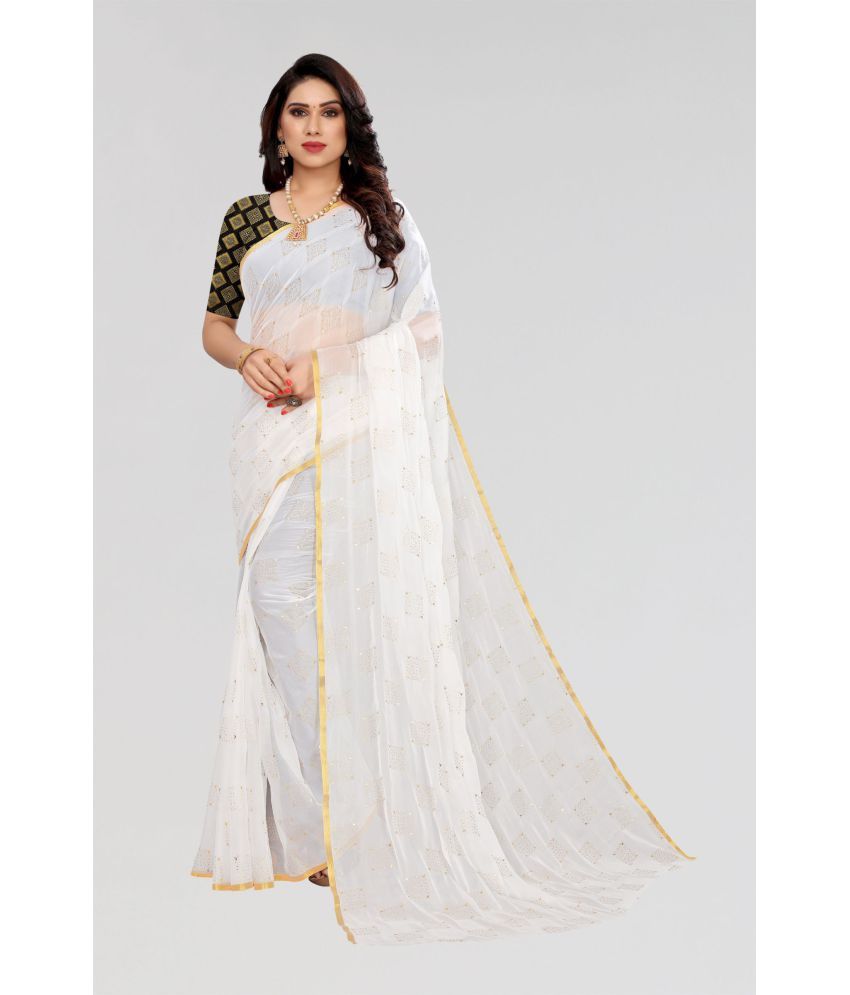     			FABMORA - White Chiffon Saree With Blouse Piece ( Pack of 1 )