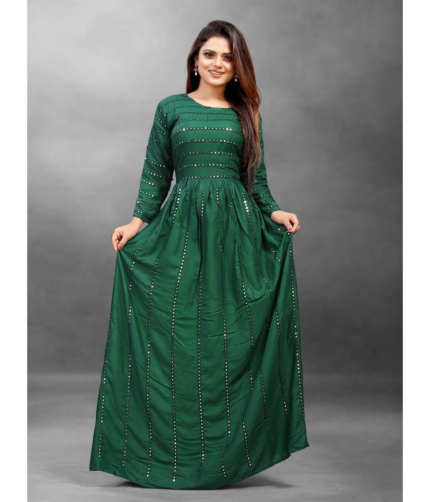 JULEE - Green Flared Rayon Women's Stitched Ethnic Gown ( Pack of 1 )
