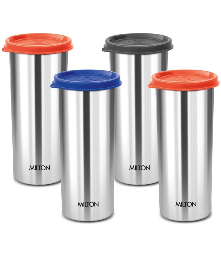     			Milton Stainless Steel Tumbler with Lid Set of 4, 530 ml Each, Assorted (Lid Color May Vary) | Office | Gym | Yoga | Home | Kitchen | Hiking | Treking | Travel Tumbler