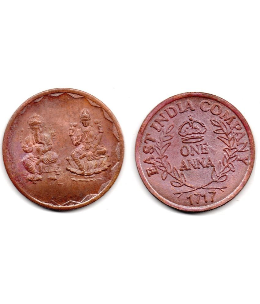     			Nisara Collectibles - One Anna Copper India coin rare. 10B8-Laxmi Ganesh 1717 EIC UKL  Numismatic Coins