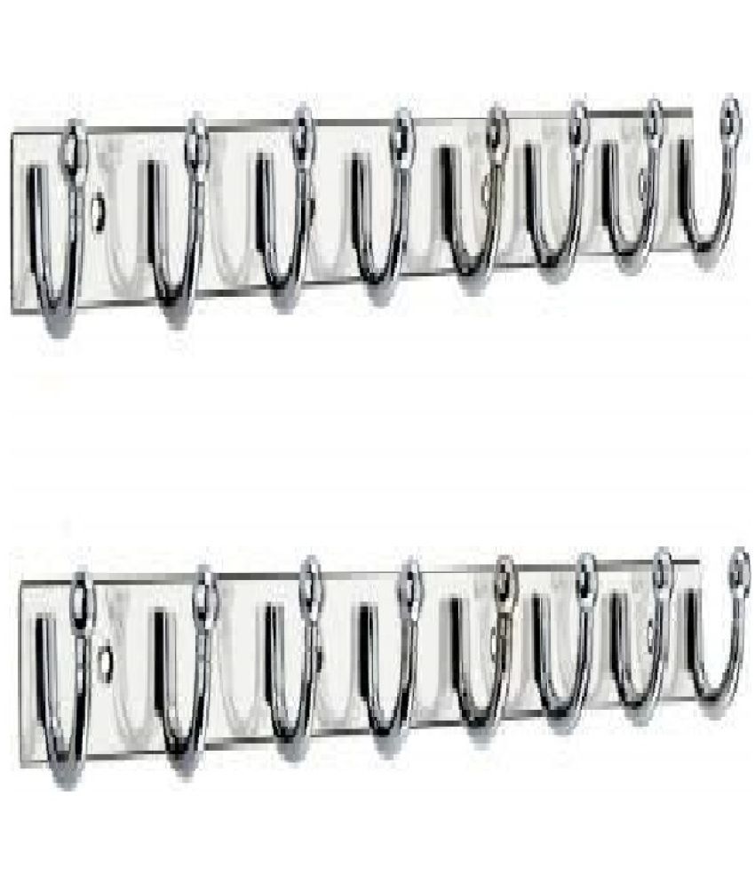     			ONMAX Stainless Steel Plate with Aluminium hooks 8 Points  Cloth Hanger Bathroom Wall Door Hooks , wall mounted and door mounted,Silver Colour With 4 screws and 4 Plastic Grips (Pack of 2 Pcs) SSAK01