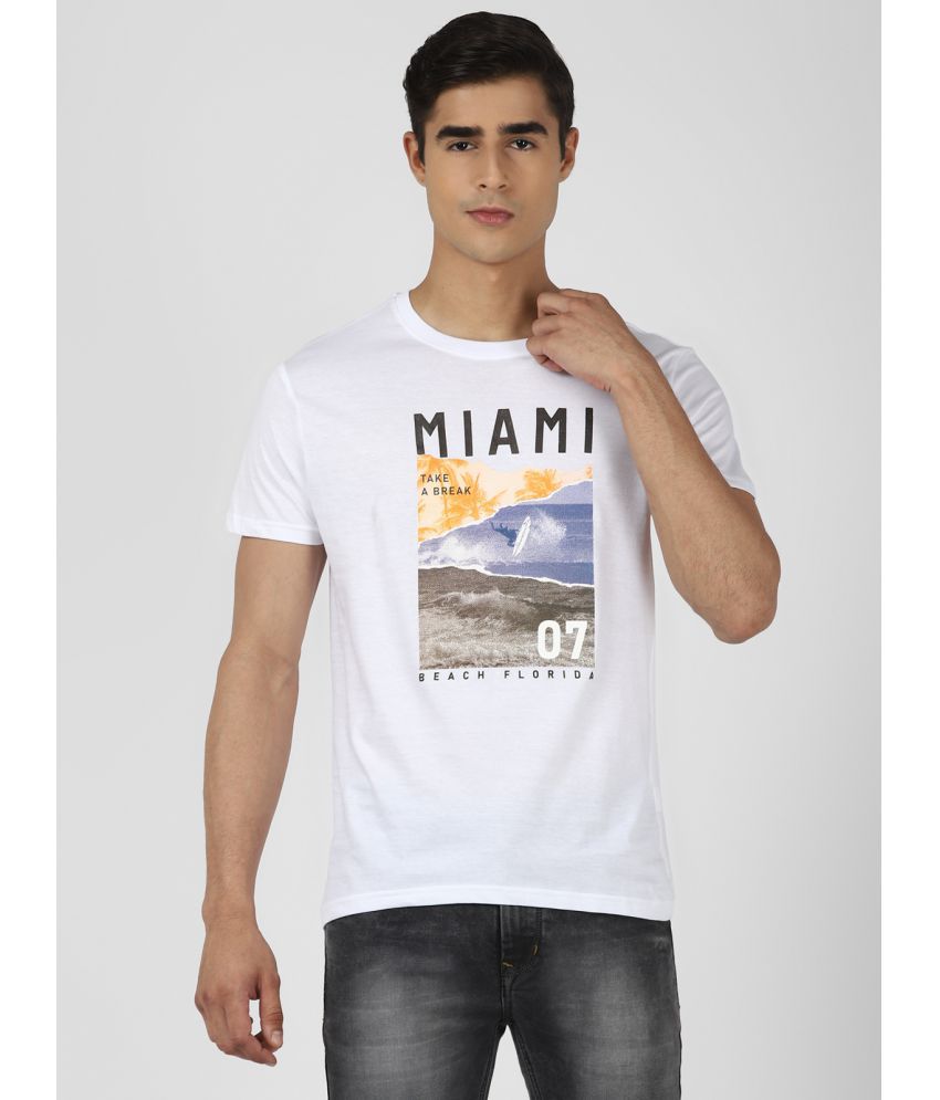     			UrbanMark Men 100% Cotton Regular Fit Round Neck Half Sleeves Graphic Print T Shirt-White