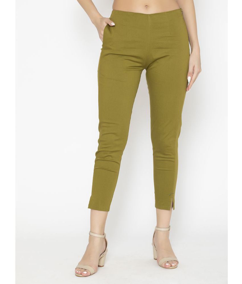     			Vami - Green Cotton Slim Women's Cigarette Pants ( Pack of 1 )