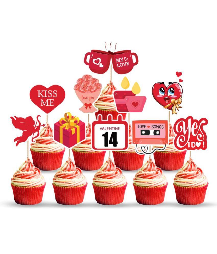     			Zyozi  10 Pieces Valentines Day Cake Toppers and Valentines Day Cupcake Liners Valentines Day Cupcake Decorations Valentine Cupcake and Cupcake Pick Heart Theme Cake Decor for Valentines Party Favor