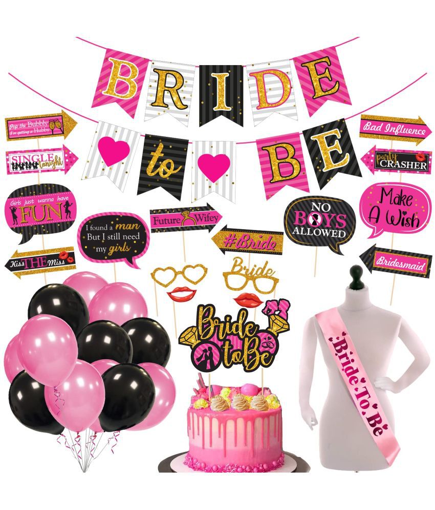    			Zyozi  44 Pcs Bachelorette Party Decorations Kit, Bridal Shower Party Supplies & Bride to Be Decoration Banner, Sash,Cake Topper and Photo Booth Props with Balloons (Set of 44)