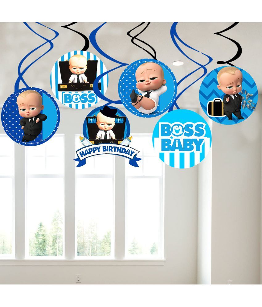     			Zyozi  Boss Baby Happy Birthday Hanging Swirl Streamers Kids Theme Zyozique for Baby Shower Birthday Decorations Supplies 6pcs