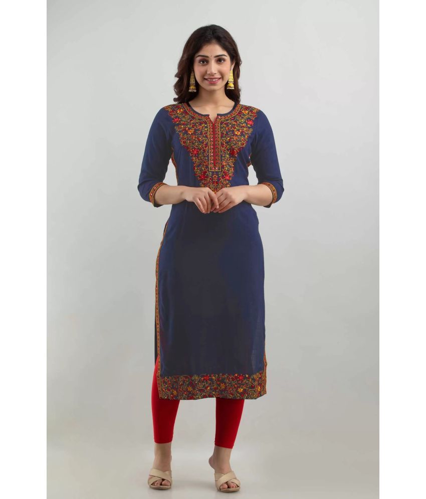     			offline selection - Navy Blue Cotton Blend Women's Straight Kurti ( Pack of 1 )