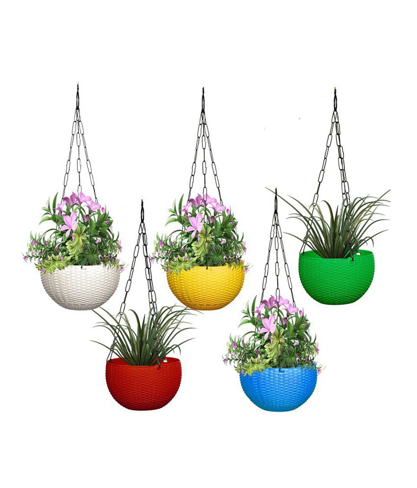     			HOMETALES Multicolor Plastic Hanging Planter (5U )