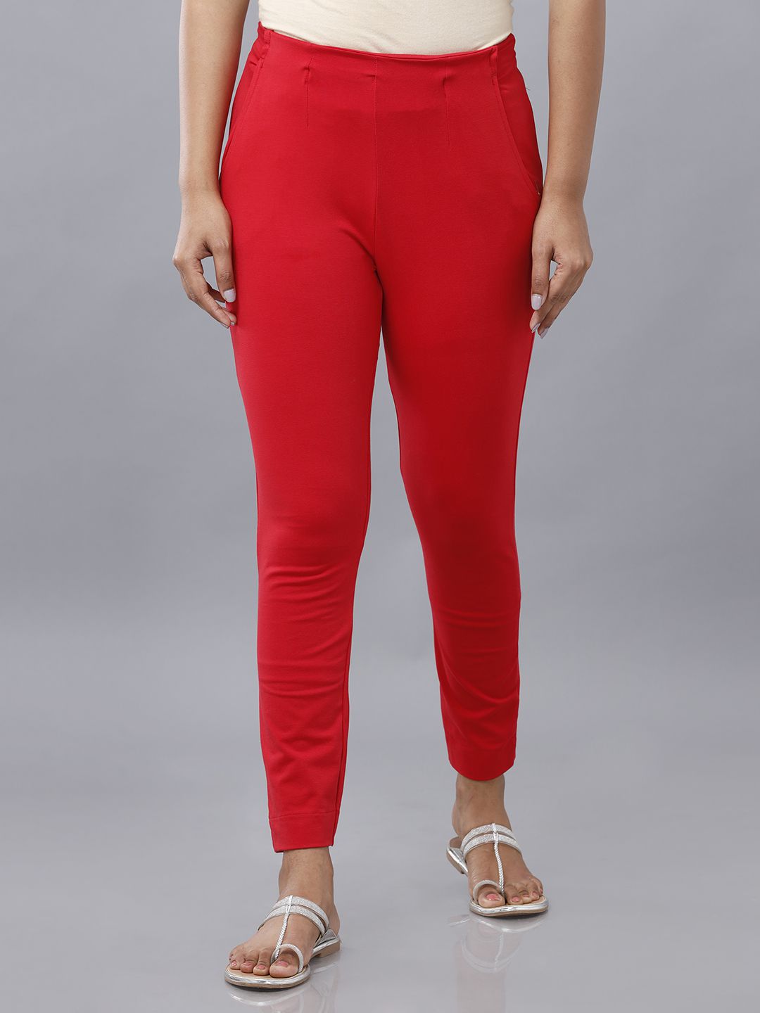     			De Moza - Red Cotton Slim Women's Cigarette Pants ( Pack of 1 )