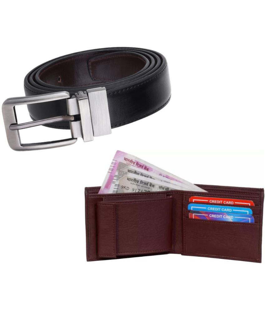     			Clock21 - Black Leather Men's Belts Wallets Set ( Pack of 1 )