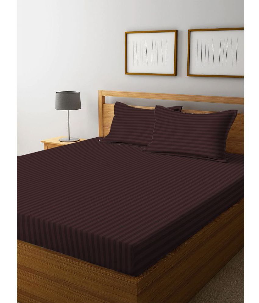     			HOMETALES Microfiber Solid Satin Stripe Queen Bedsheet With Two Pillow Covers -Coffee
