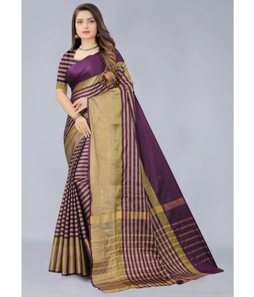 OFLINE SELCTION - Purple Cotton Silk Saree With Blouse Piece ( Pack of 1 )