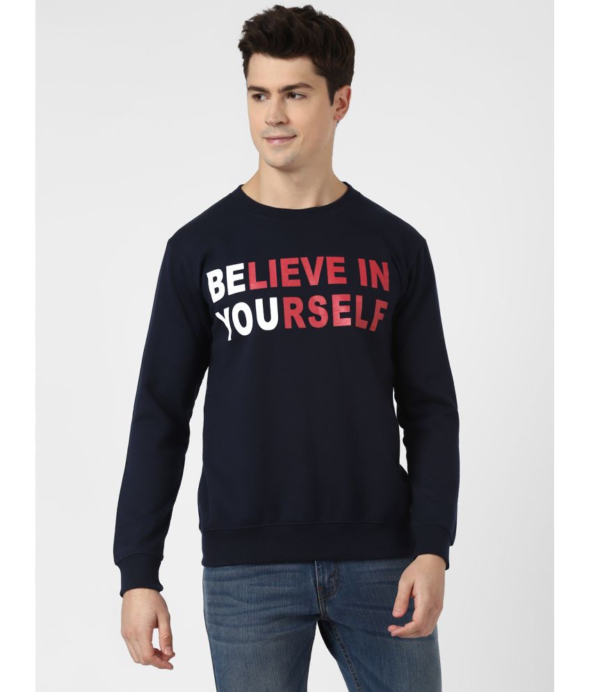     			UrbanMark Men Regular Fit Text Print Full Sleeves Round Neck Fleece Sweatshirt-Navy