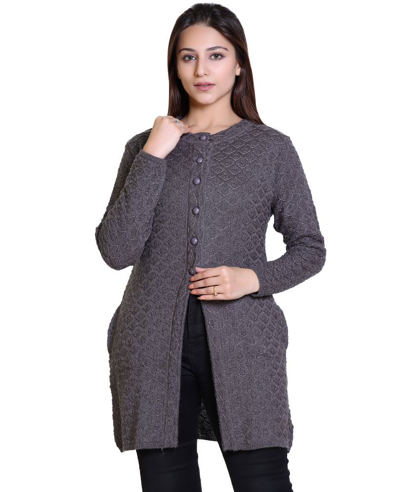     			Varenyam Acrylic Silver Buttoned Cardigans -