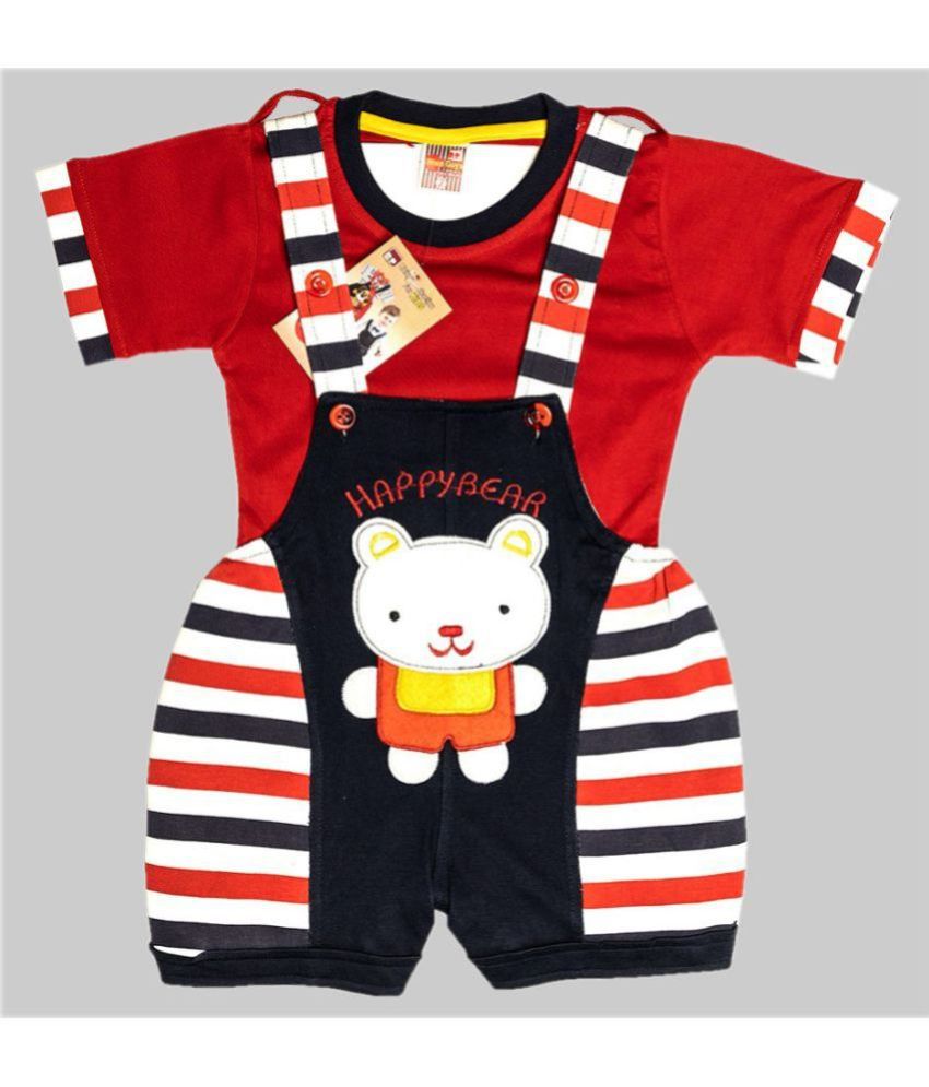     			Wise Guys - Red Cotton Baby Boy,Baby Girl Dungaree Sets ( Pack of 1 )