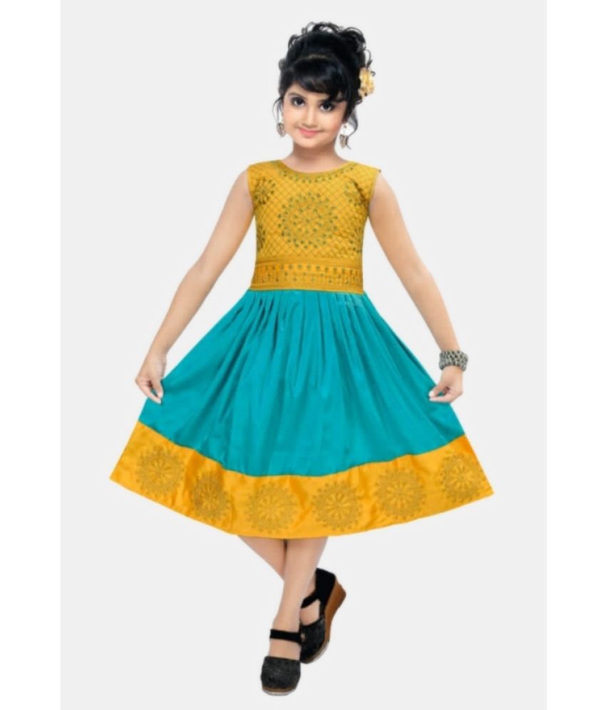     			4 YOU - Yellow & Green Crepe Girls Frock ( Pack of 1 )