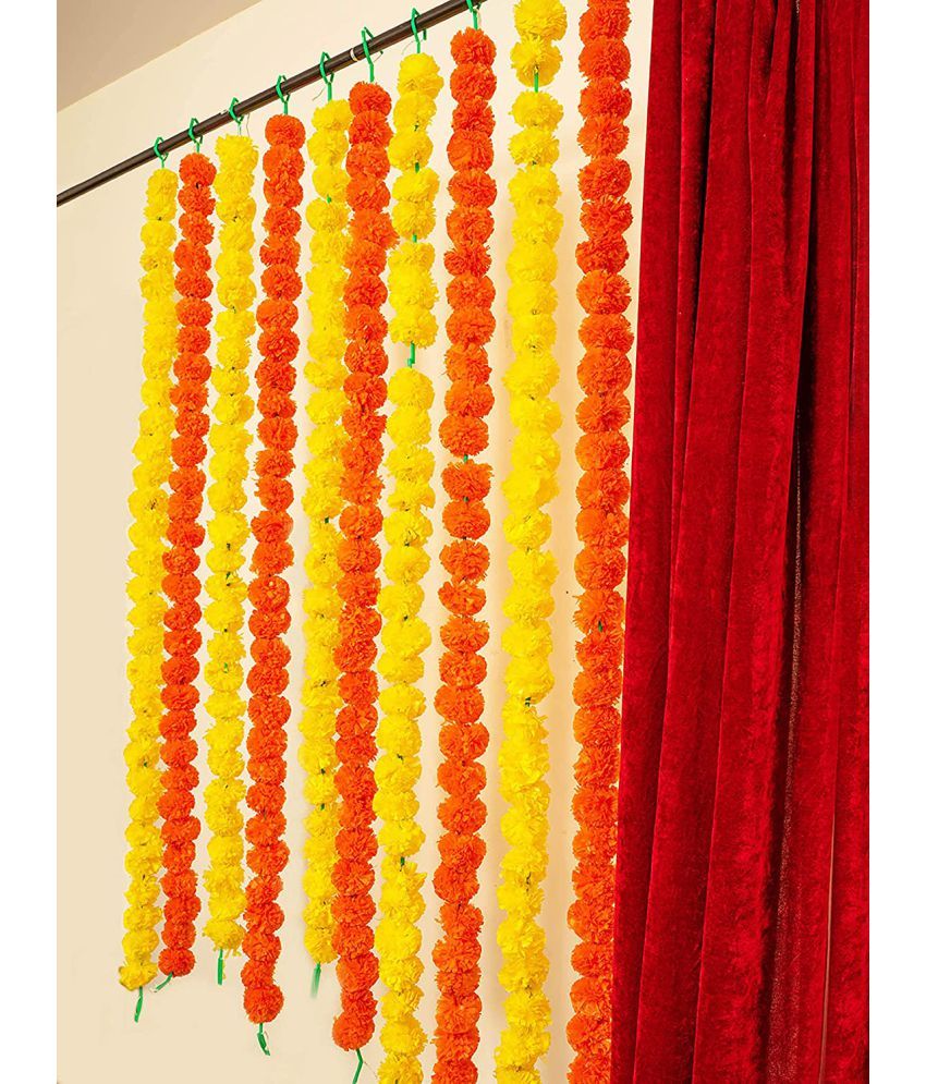 Artificial Marigold Flowers Garlands Toran Mala (Orange, Yellow)(Pack
