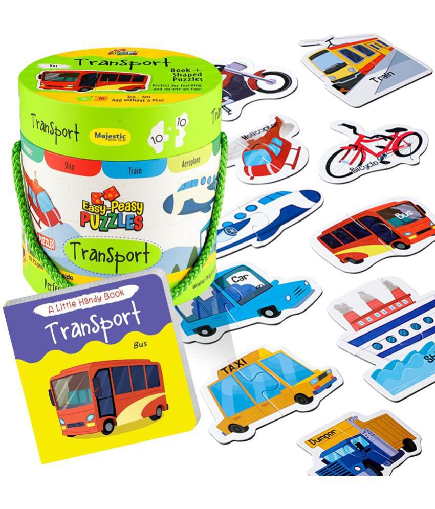     			Easy Peasy 20 Piece Big Size Transport Puzzle Set with 1 Board Book for Children