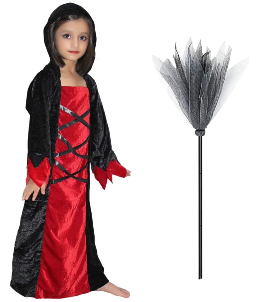     			Kaku Fancy Dresses Halloween Witch Costume With Broomstick For Girls | Scary Halloween Dress For Boys & Girls | Wizard Costumes Horror Dress for Kids | Roleplay, Cosplay & Carnival - 7-8 Years