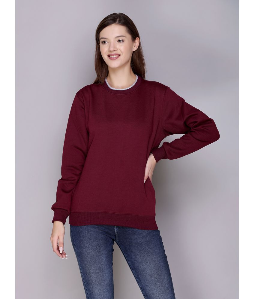OBAAN Cotton - Fleece Maroon Non Hooded Sweatshirt
