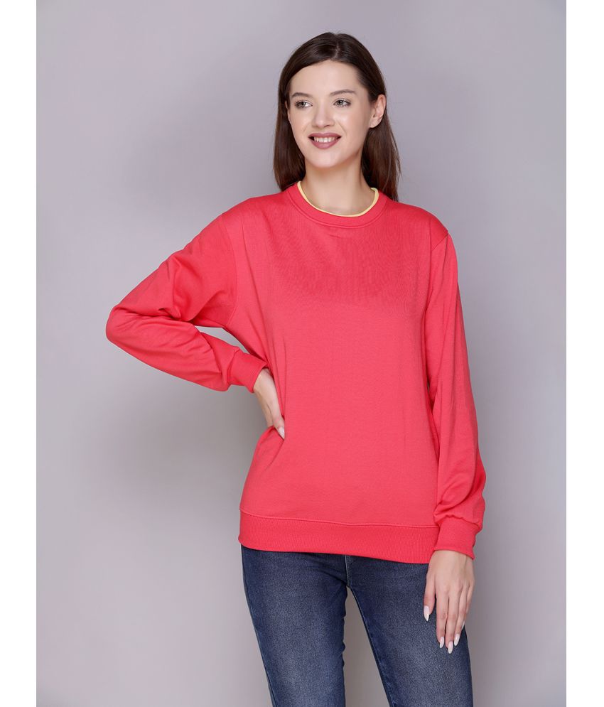     			OBAAN Cotton - Fleece Pink Non Hooded Sweatshirt