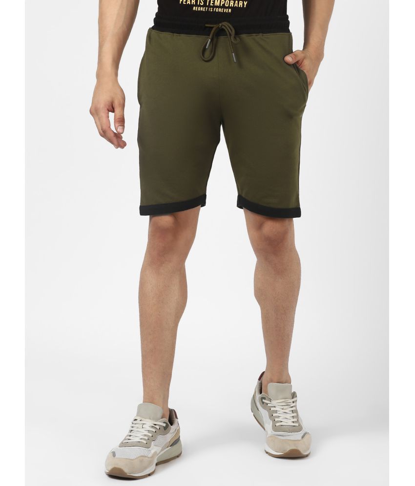     			UrbanMark Men Cotton Stretch Regular Fit Lounge Shorts-Olive