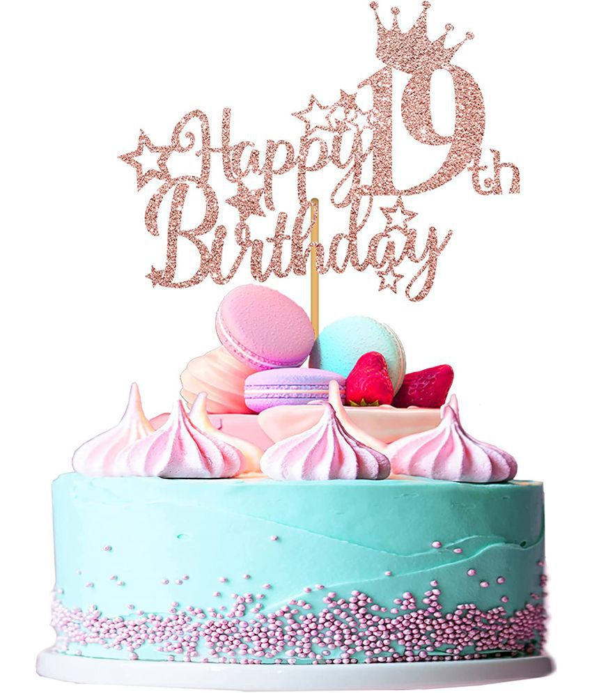     			ZYOZI 19th Birthday Decorations for Women Girls, Glitter Rose Gold Happy 19th Birthday Cake Topper, 5.9x4.75 inch