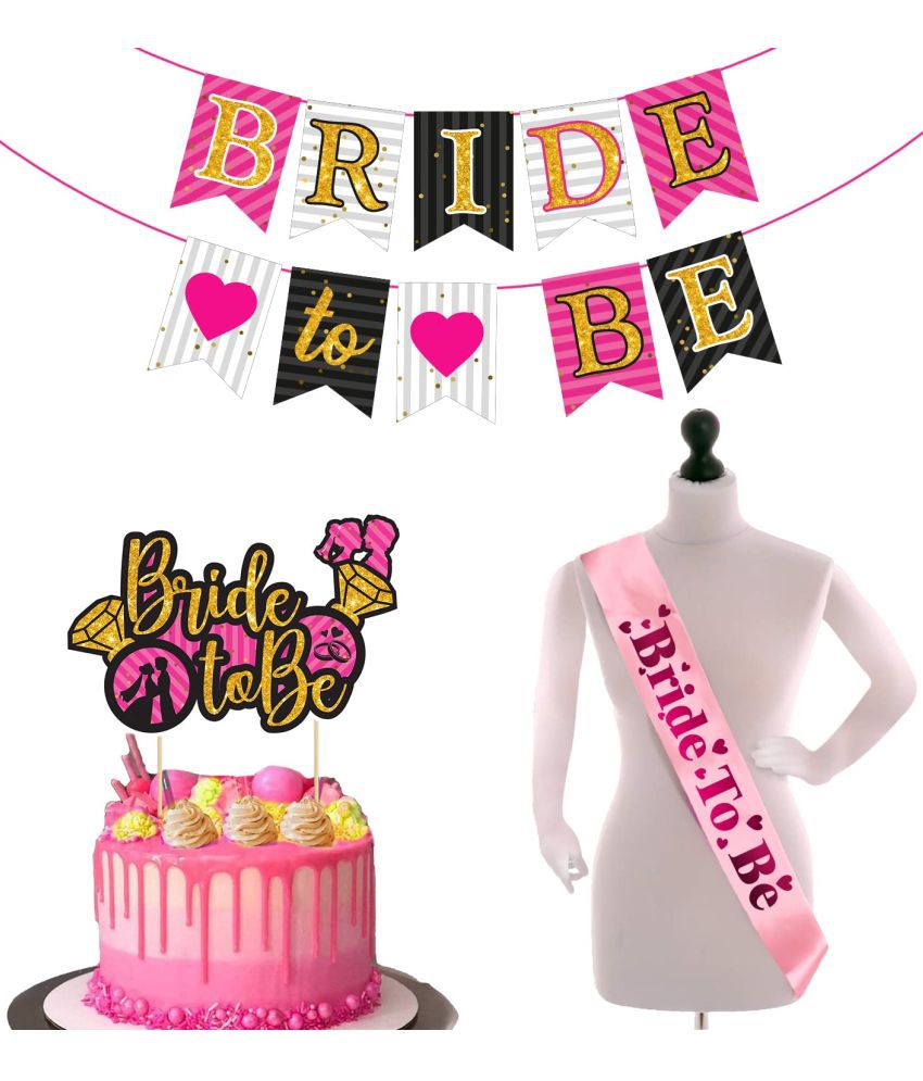     			Zyozi   Bridal Shower & Bachelorette Party Set -Bride to Be Banner,Cake Topper with Bride to Be Sash (Pack of 3)