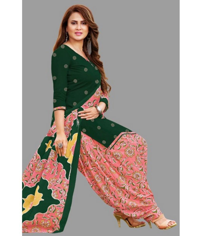 shree jeenmata collection - Unstitched Green Cotton Dress Material ( Pack of 1 )
